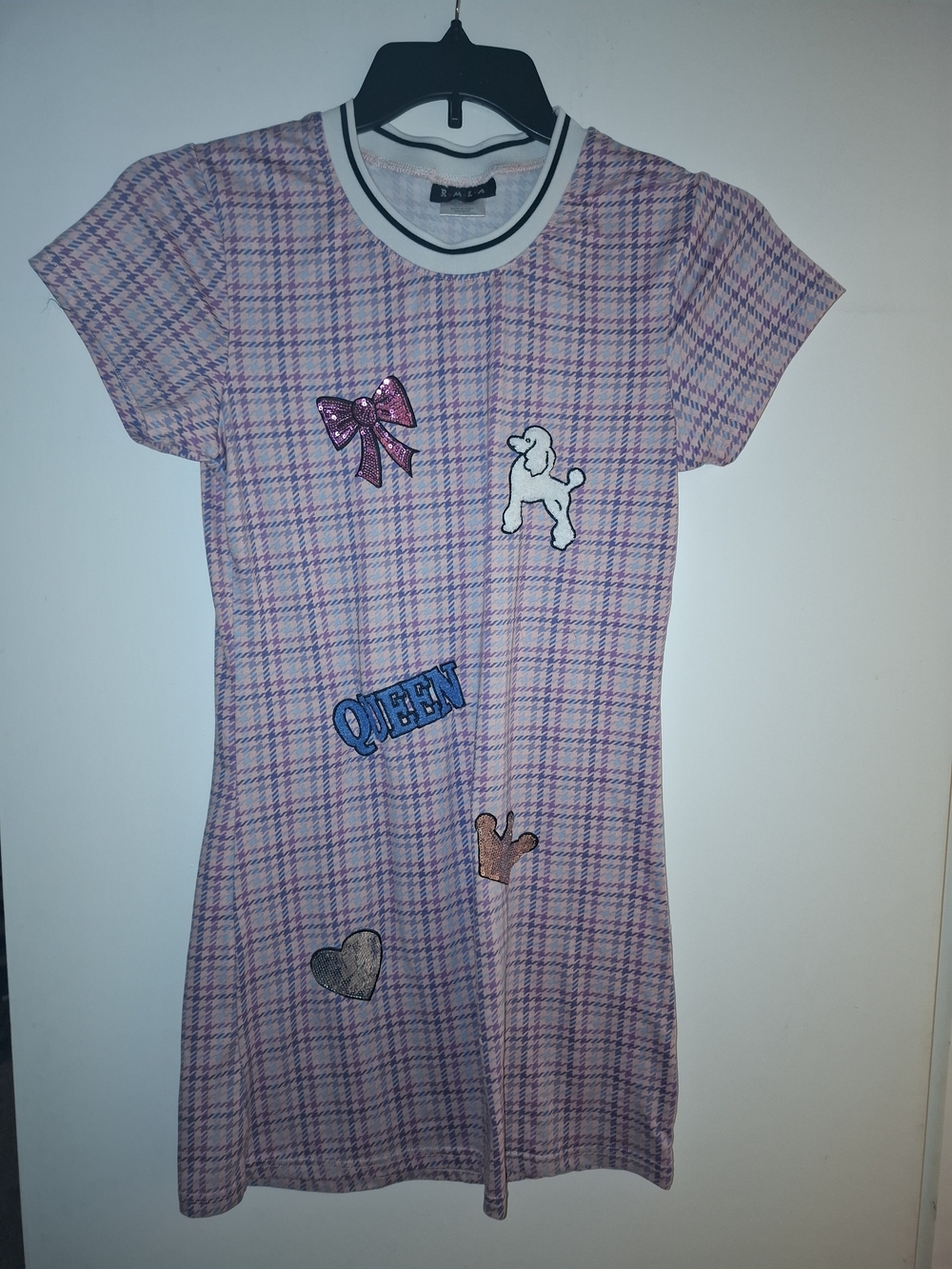 Girls Pink Plaid Patchwork Casual Dress with Fun Patches